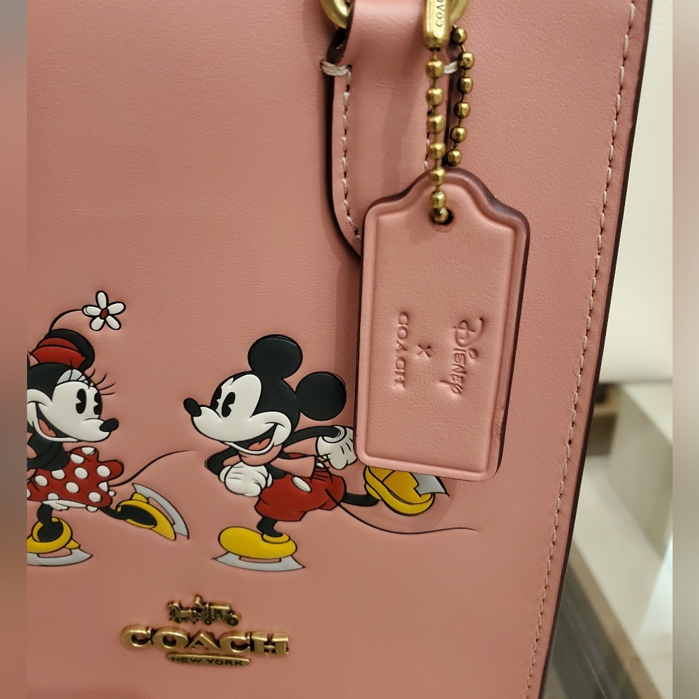 DISNEY X COACH PINK NORTH SOUTH MINI TOTE WITH ICE SKATE MOTIF NSIP - Picture 7 of 9
